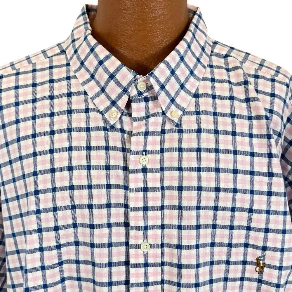 Polo Ralph Lauren 4XLT Shirt Big & Tall Pink Blue White Plaid Embroidered Pony